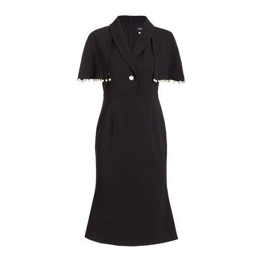 VIMAGE纬漫纪春季新款钉珠流苏斗篷肩修身鱼尾摆年会礼服裙女V1277808 商品图4