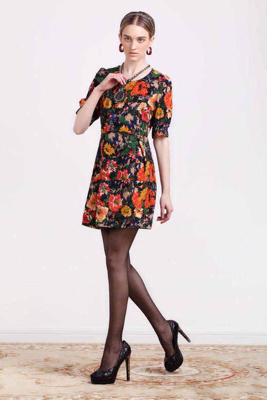 【伯妮斯茵】文艺复古印花设计短款连衣裙--《智慧之光--波斯艺术》 1S7211 商品图2