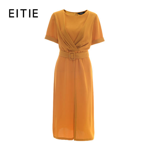 EITIE爱特爱女装春款时尚通勤V领收腰显瘦纯色连衣裙女中长款6107826 商品图5