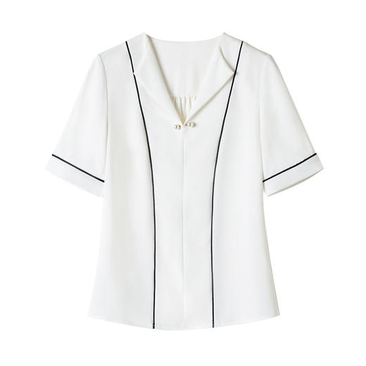 RNY-202A新款V领蓝白修身款ol通勤休闲职业衬衫上衣 商品图3