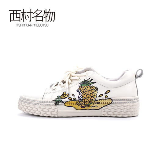 西村名物2020春季新品潮流休闲舒适平底涂鸦原创樱花麦昆小白鞋女X20AM19291 商品图3