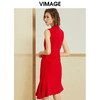 VIMAGE纬漫纪春季新款精致半高领修身荷叶摆无袖礼服裙女红裙V1277807 商品缩略图3