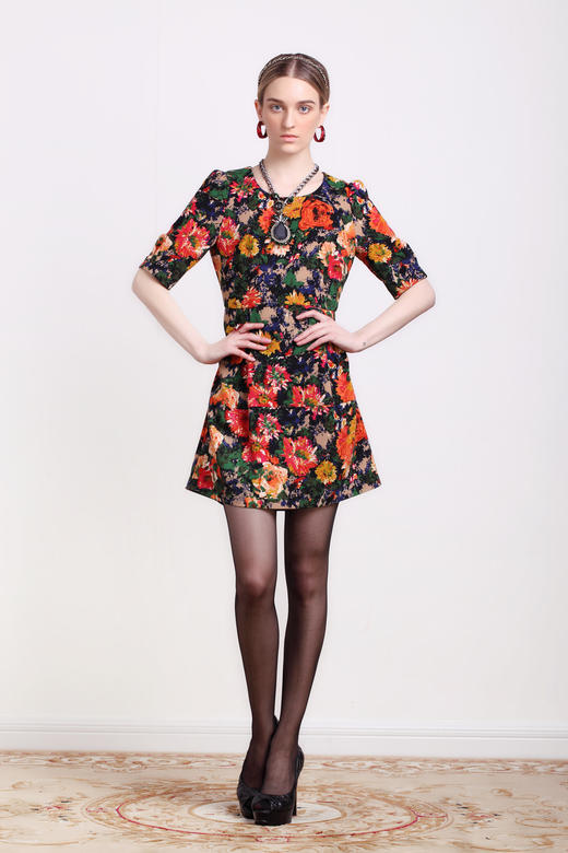 【伯妮斯茵】文艺复古印花设计短款连衣裙--《智慧之光--波斯艺术》 1S7211 商品图1