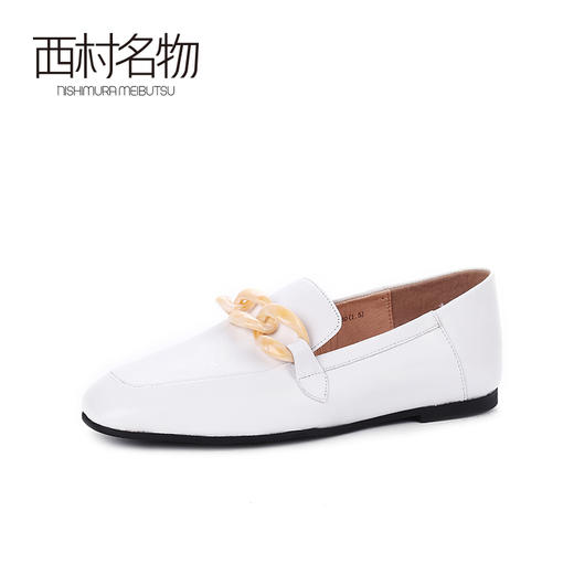 西村名物2020春季新款百搭经典链条两穿踩脚鞋方头乐福鞋女X20AM16691 商品图1