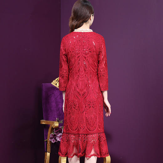 WXY-6109X新款圆领红色拜年盘花主持礼服裙 商品图1