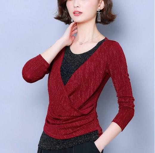 MZ-MZ3046新款假两件网纱洋气遮肚子圆领打底衫 商品图1