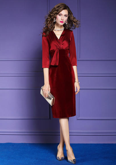 FMY-27379新款时尚气质修身女神范V领中长款包臀裙 商品图2