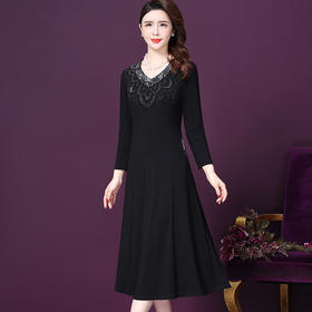 WXY-6532W新款V领气质中年妈妈女神范收腰显瘦连衣裙