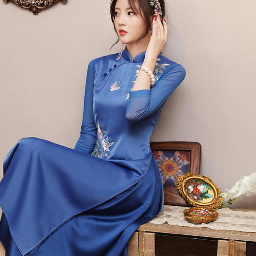 OG-99376新款立领重工刺绣高端旗袍裙 商品图0