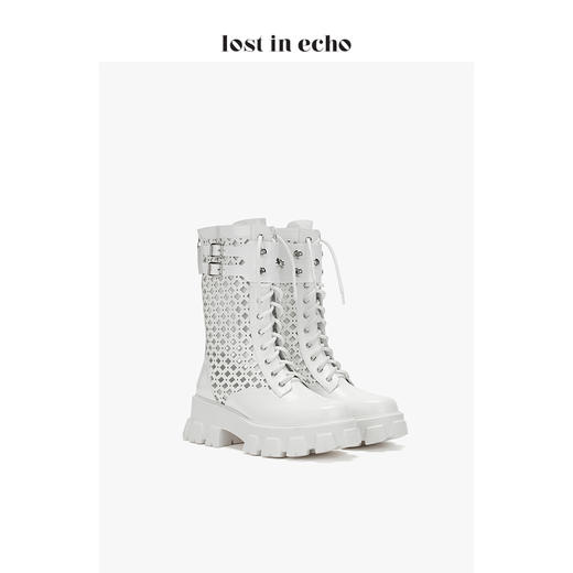 【微瑕疵不退不换】设计师女鞋lost in echo2020厚底镂空马丁靴 白色 商品图1