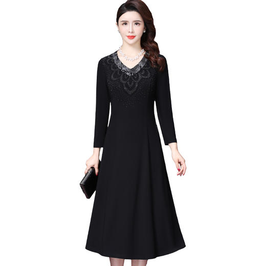 WXY-6532W新款V领气质中年妈妈女神范收腰显瘦连衣裙 商品图2