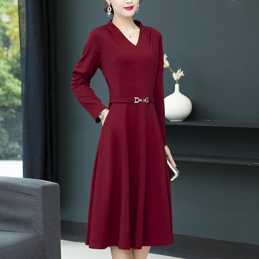 MQ-RL9960春新款V领收腰显瘦过膝OL气质长裙 商品图3