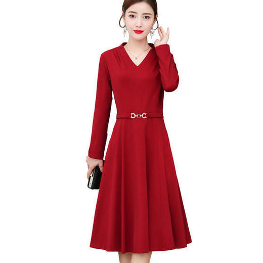 MQ-RL9960春新款V领收腰显瘦过膝OL气质长裙 商品图4