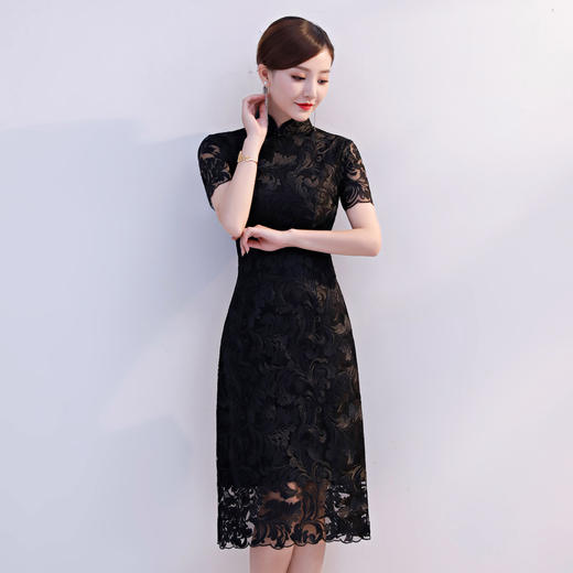 TZM-330新款优雅中国风蕾丝中长款礼服连衣裙 商品图1