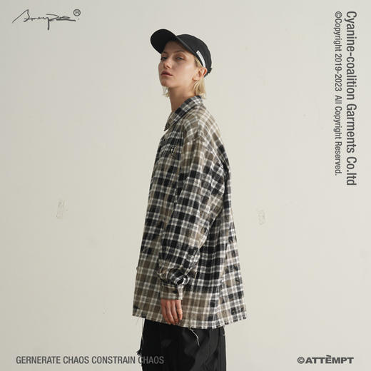 ATTEMPT 19AW-SHI0701 不对称破坏落色格纹法兰绒衬衫 商品图1