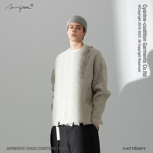 ATTEMPT 19AW-SWE0101 不规则底摆破坏虫洞马海毛廓形宽松毛衣 商品图0