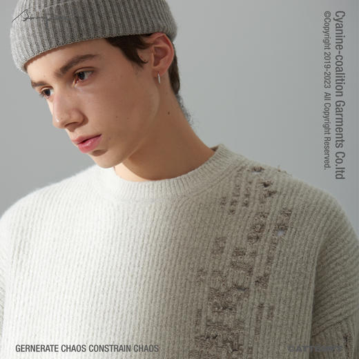 ATTEMPT 19AW-SWE0101 不规则底摆破坏虫洞马海毛廓形宽松毛衣 商品图2