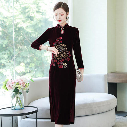 AHM-as8232新款2019高贵金丝绒旗袍裙 商品图3