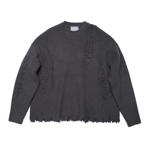 ATTEMPT 19AW-SWE0101 不规则底摆破坏虫洞马海毛廓形宽松毛衣 商品图3