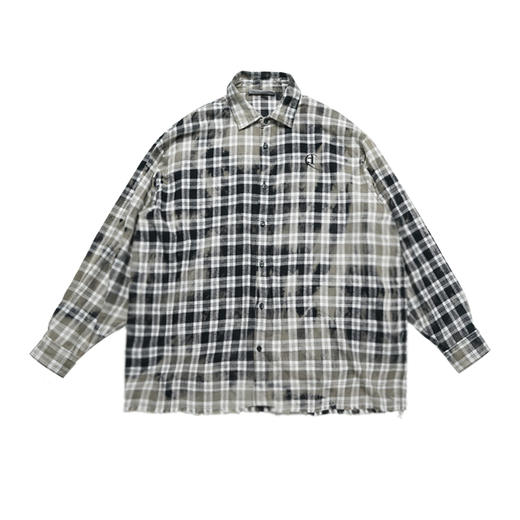 ATTEMPT 19AW-SHI0701 不对称破坏落色格纹法兰绒衬衫 商品图3