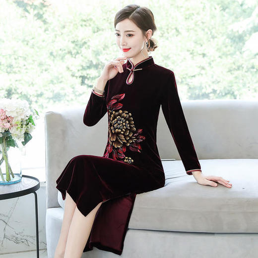 AHM-as8232新款2019高贵金丝绒旗袍裙 商品图1