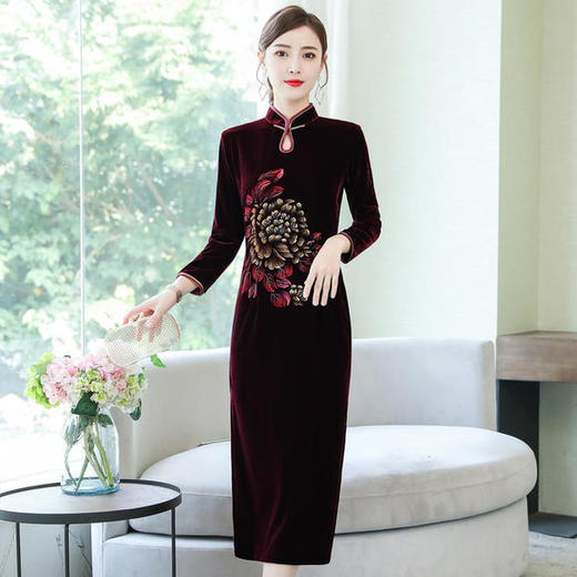 AHM-as8232新款2019高贵金丝绒旗袍裙 商品图2