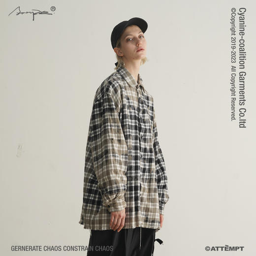 ATTEMPT 19AW-SHI0701 不对称破坏落色格纹法兰绒衬衫 商品图0