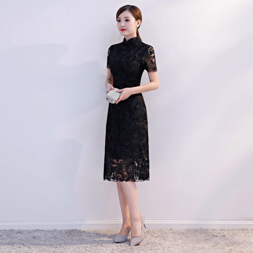 TZM-330新款优雅中国风蕾丝中长款礼服连衣裙 商品图3