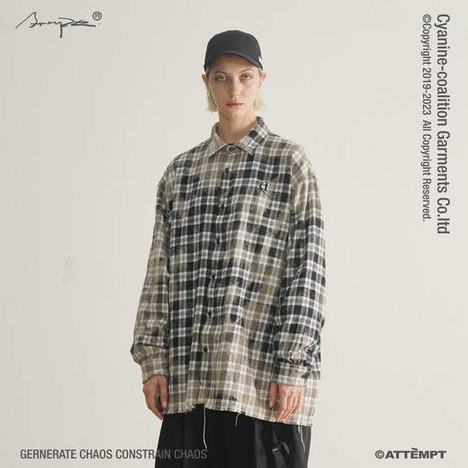 ATTEMPT 19AW-SHI0701 不对称破坏落色格纹法兰绒衬衫 商品图2