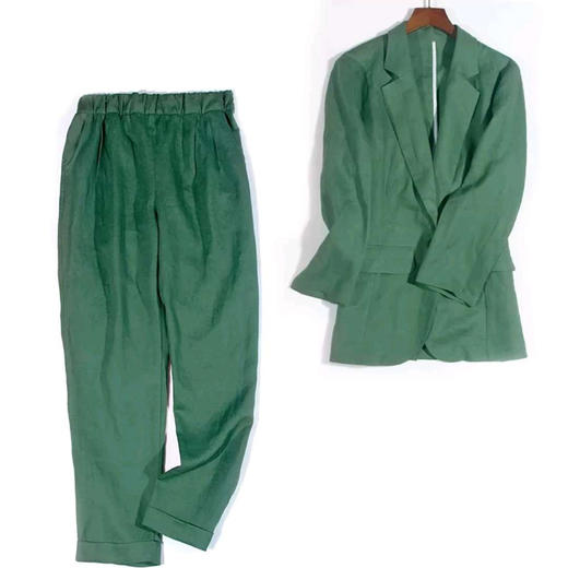 丁摩 气质显瘦西装棉麻女时尚休闲九分裤阔腿纯亚麻酵洗布柔软舒适西服套装19-133 DB399240531 商品图1