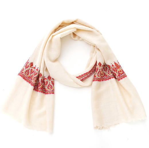 70cm宽 米白色 半绣 克什米尔pashmina羊绒围巾 商品图8