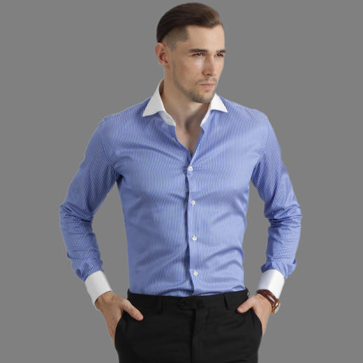 尊轩蓝色系男士法式/英式衬衫商务修身正装  多款可选 商品图2