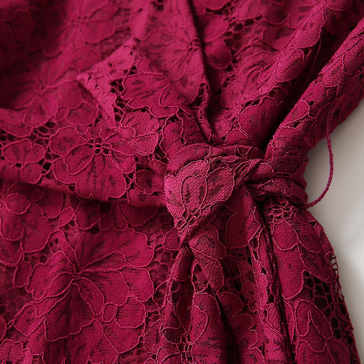 EITIE爱特爱春季新款洋气镂空蕾丝显瘦V领收腰性感连衣裙女裙6107817 商品图12