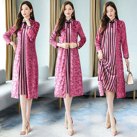 HZNZ-HRYZ695气质时尚潮流连衣裙优雅中长款个性长袖