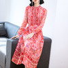 NYT-K006新款中年立领长袖高腰气质印花双绉真丝连衣裙 商品缩略图1
