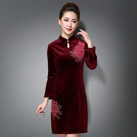 DYSL-Q3176丝绒绣花长款礼服连衣裙