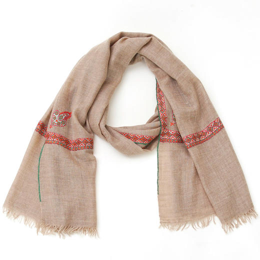 70cm宽 自然色 边绣 克什米尔pashmina羊绒围巾 - 1