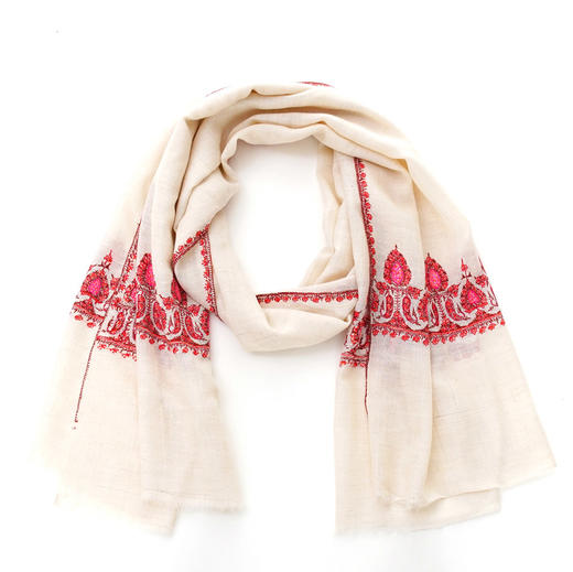 70cm宽 米白色 半绣 克什米尔pashmina羊绒围巾 商品图5