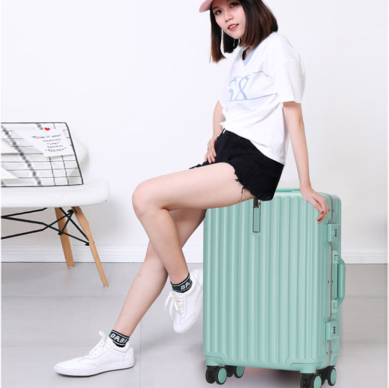 【宽窄竖纹纯PC铝框拉杆箱】20寸24寸