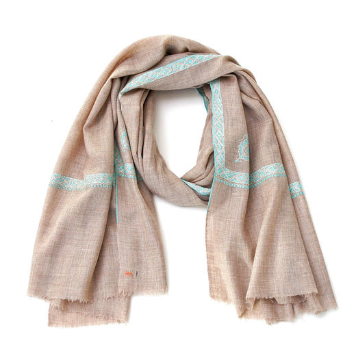 100cm宽 自然色 边绣 克什米尔pashmina羊绒围巾 商品图3