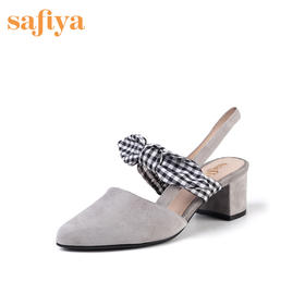 【限时秒杀】Safiya索菲娅舒适格子文艺女单鞋高跟鞋2019春夏SF91114013