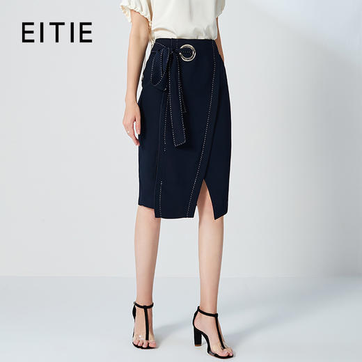 EITIE爱特爱春季新款时尚通勤百搭洋气显瘦包臀开叉半身裙女6106802 商品图0