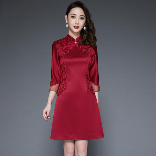 TQ-2830新款高端气质遮肚显瘦妈妈婚宴礼服A字连衣裙 商品图0