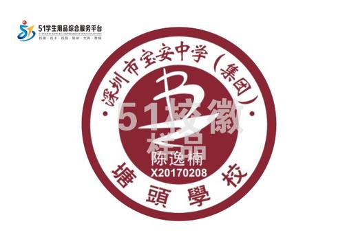 定制深圳市宝安中学（集团）塘头学校熨烫定做布贴胸章缝制包邮51 商品图0