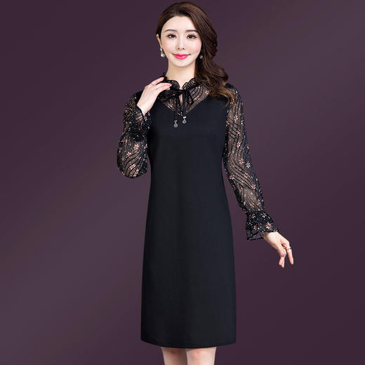 YM-8165新款时尚韩版大码修身裙雪纺碎花中长款连衣裙 商品图0