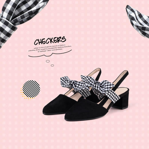 【限时秒杀】Safiya索菲娅舒适格子文艺女单鞋高跟鞋2019春夏SF91114013 商品图2