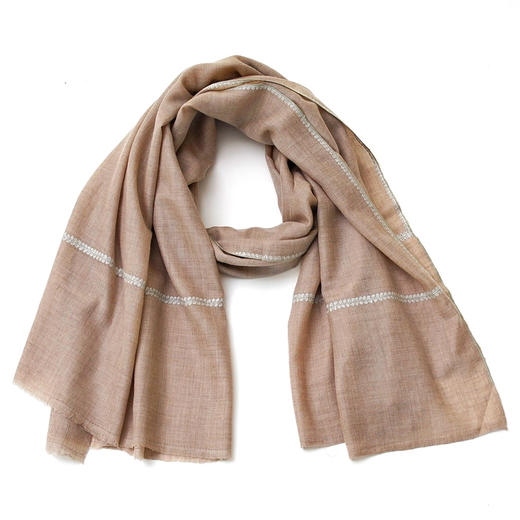 100cm宽 自然色 边绣 克什米尔pashmina羊绒围巾 商品图10