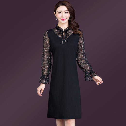 YM-8165新款时尚韩版大码修身裙雪纺碎花中长款连衣裙 商品图2