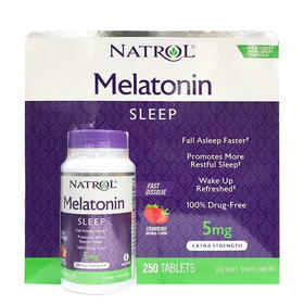 Natrol Melatonin 草莓味 睡眠片5mg 250粒，美国代购，无中文标签，介意慎拍