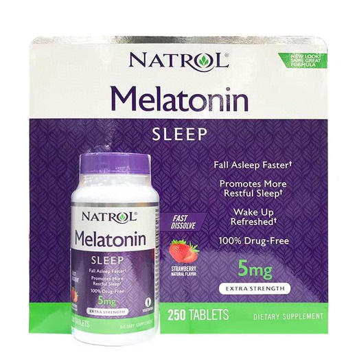 Natrol Melatonin 草莓味 睡眠片5mg 250粒，美国代购，无中文标签，介意慎拍 商品图0